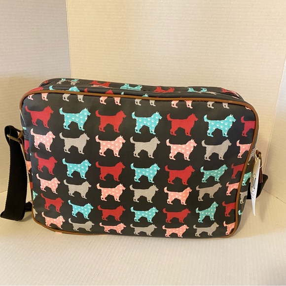 Miss Lulu Matte Finish Oilcloth Satchel Messenger Bag Dogs - Picture 3 of 15